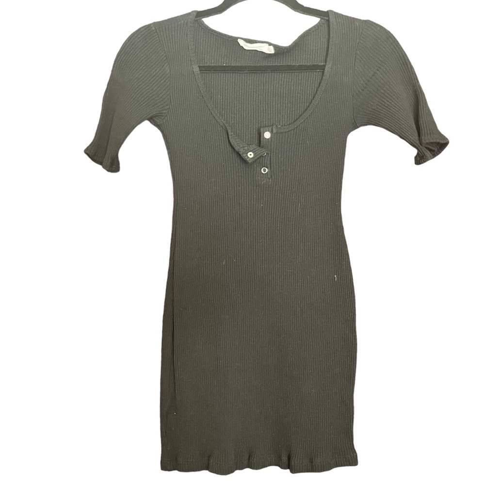 Black Ribbed Fitted Cozy Baby Doll Dress